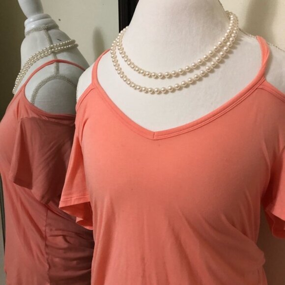 Victoria's Secret PINK | Coral Super Soft Cold Shoulder Cut Out Tee | Size Small - Picture 3 of 11
